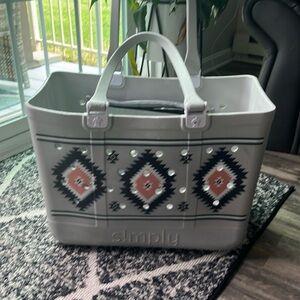 Simply Southern Aztec Tote Gray Bogg Bag Style Beach Pool Summer Sports XL